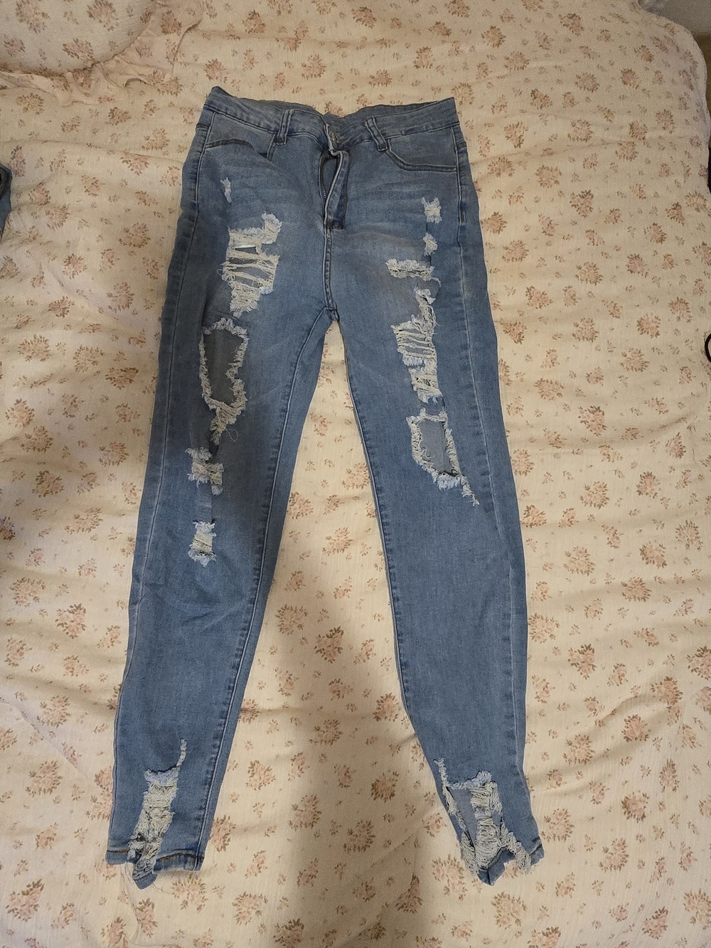 SHEIN Light Blue Distressed Skinny Jeans